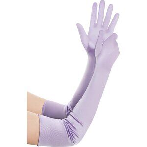Women's Light Purple Vintage Satin Long Gloves Costume Stretchy Elbow Length